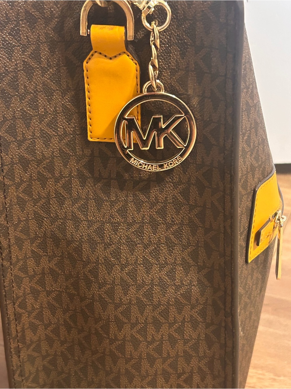 Michael Kors Brown Signature Tote with Yellow Trim - Picture 6 of 7